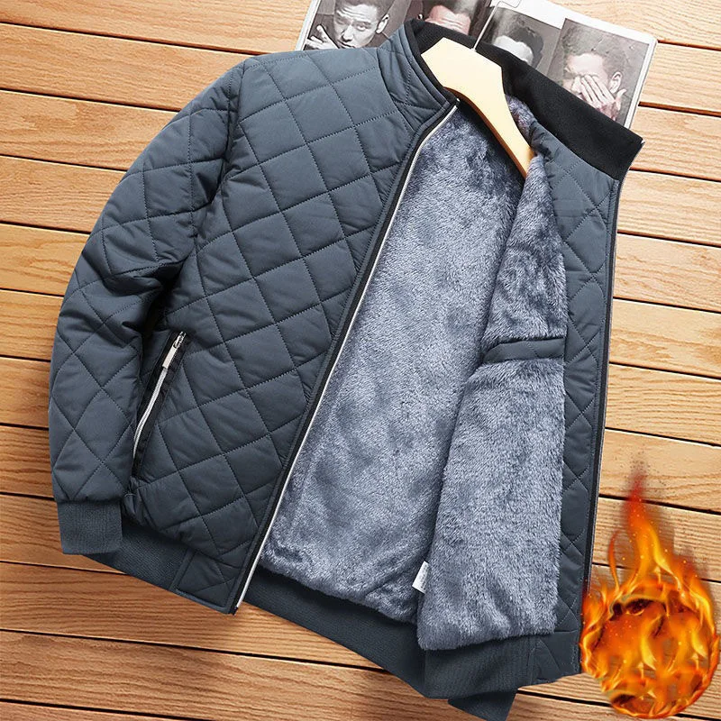 

2025 Man Plush Jacket Winter Thicken Fleece Plaid Solid Color Male Outerwear Stand Collar Long Sleeve Lightweight Men Coat