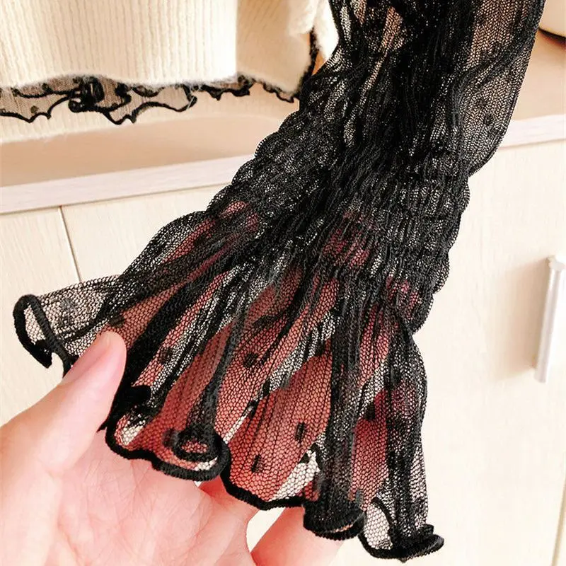 Bella Philosophy femmes col haut maille Perspective Blouse été mince voir à travers mince fond dentelle longues manches évasées hauts