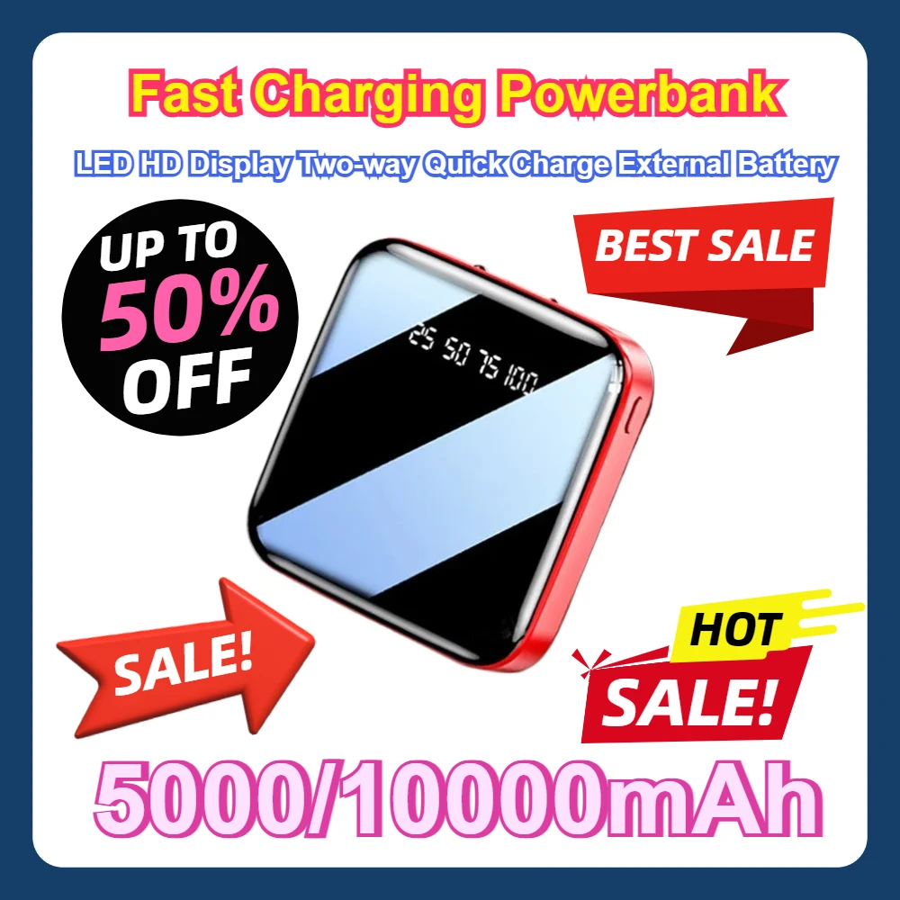 

LED HD Display Two-way Quick Charge External Battery Charger for Phone Mini Power Bank 10000mAh Fast Charging Powerbank