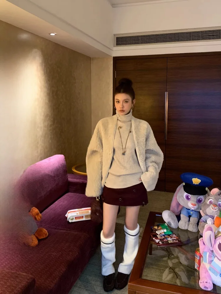 

Пальто DULA Lazy Loose с открытыми плечами из овечьей шерсти, женская зимняя верхняя одежда для повседневной носки, из полиэстера, с длинными рукавами, цветное