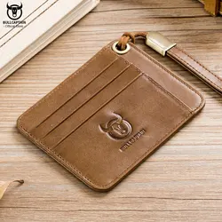 BULLCAPTAIN  Genuine Leather Business Credit Card Holder mini RFID Card protection Unisex ID Holders CARDS WALLET WITH WRIST