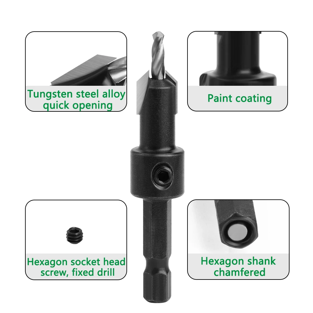 LAVIE 1pc 1/4 Hex Shank HSS Countersink Woodworking Router Bit Set Milling Cutter Screw Extractor Remon Demolition CH339D