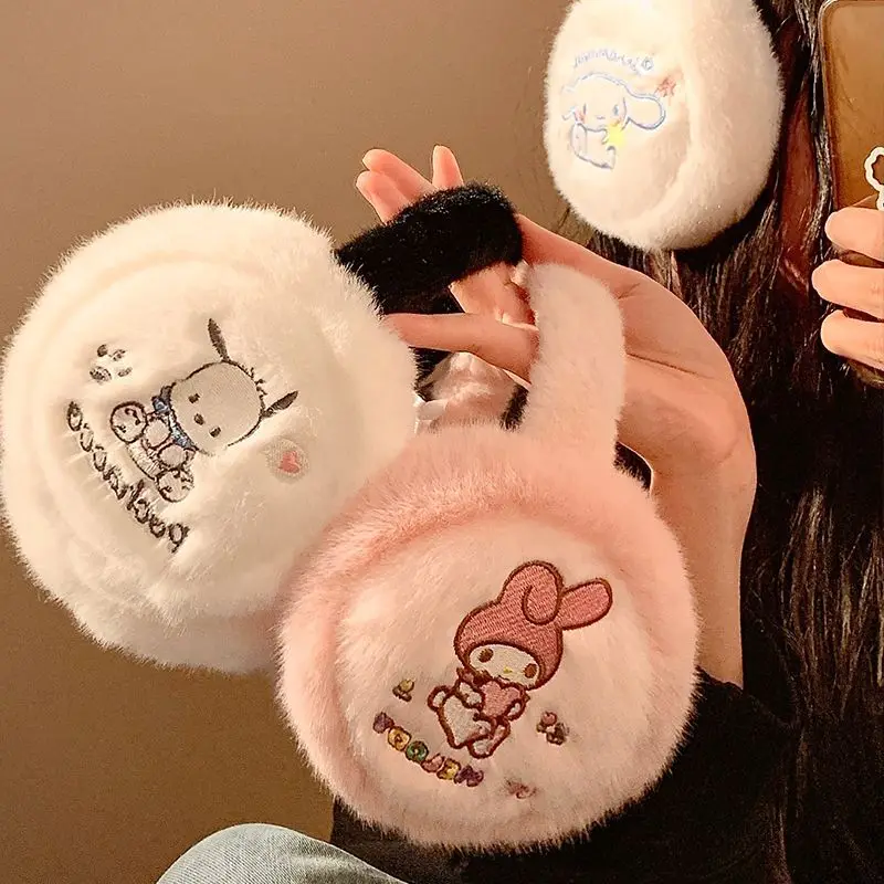 

New Sanrio embroidered cartoon Kuromi Cinnamoroll filled earmuffs, warm earmuffs for boys and girls, winter Christmas gifts