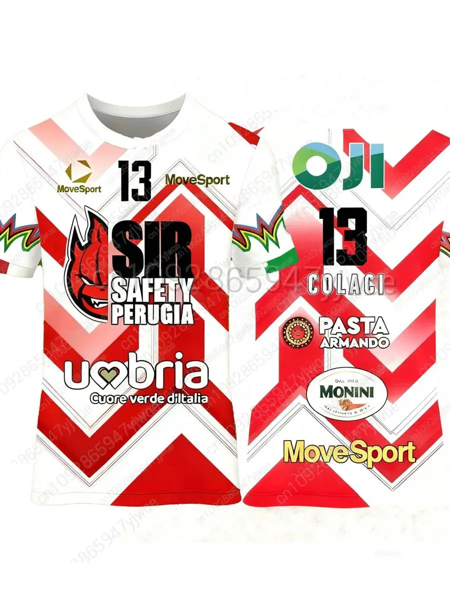 25-26 الرجال السير السلامة Perugia الكرة الطائرة جيرسي تي شيرت رياضي فضفاض وتنفس أعلى 14 Ishikawa و 13 Colaci الكبار قميص مطبوع #5