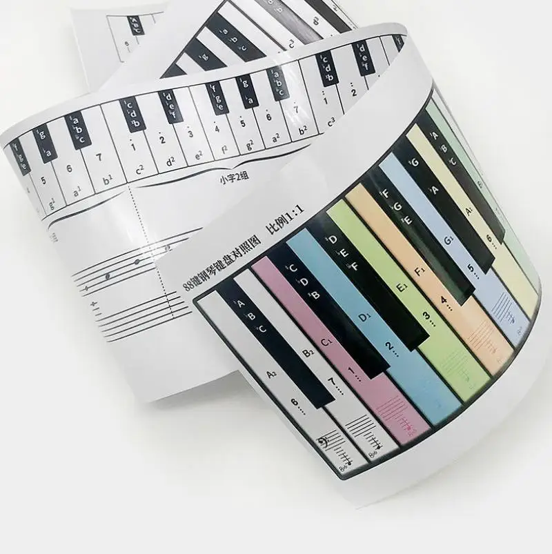 1Pc Color 88 Key Piano Keyboard Fingering Practice Paper Key Comparison Table Stave Piano Beginner Practice Accessories