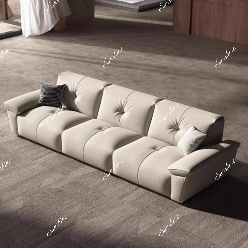 

Nordic villa living room small apartment new light luxury leather sofa