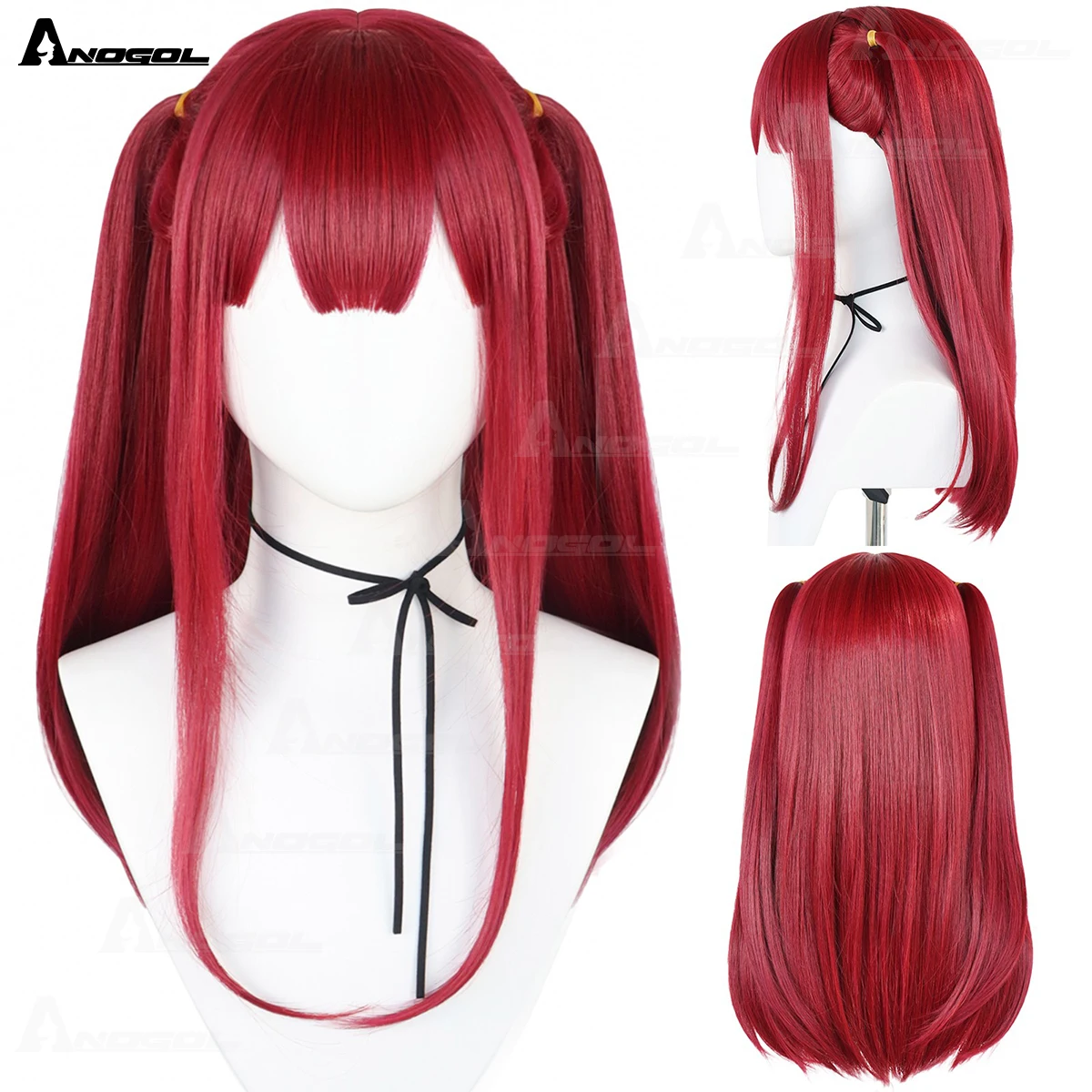 ANOGOL Synthetic Rizu Kyun Cosplay Wigs Anime My Dress-Up Darling Long Straight Red Kitagawa Marin Devil Lolita Cosplay Wig