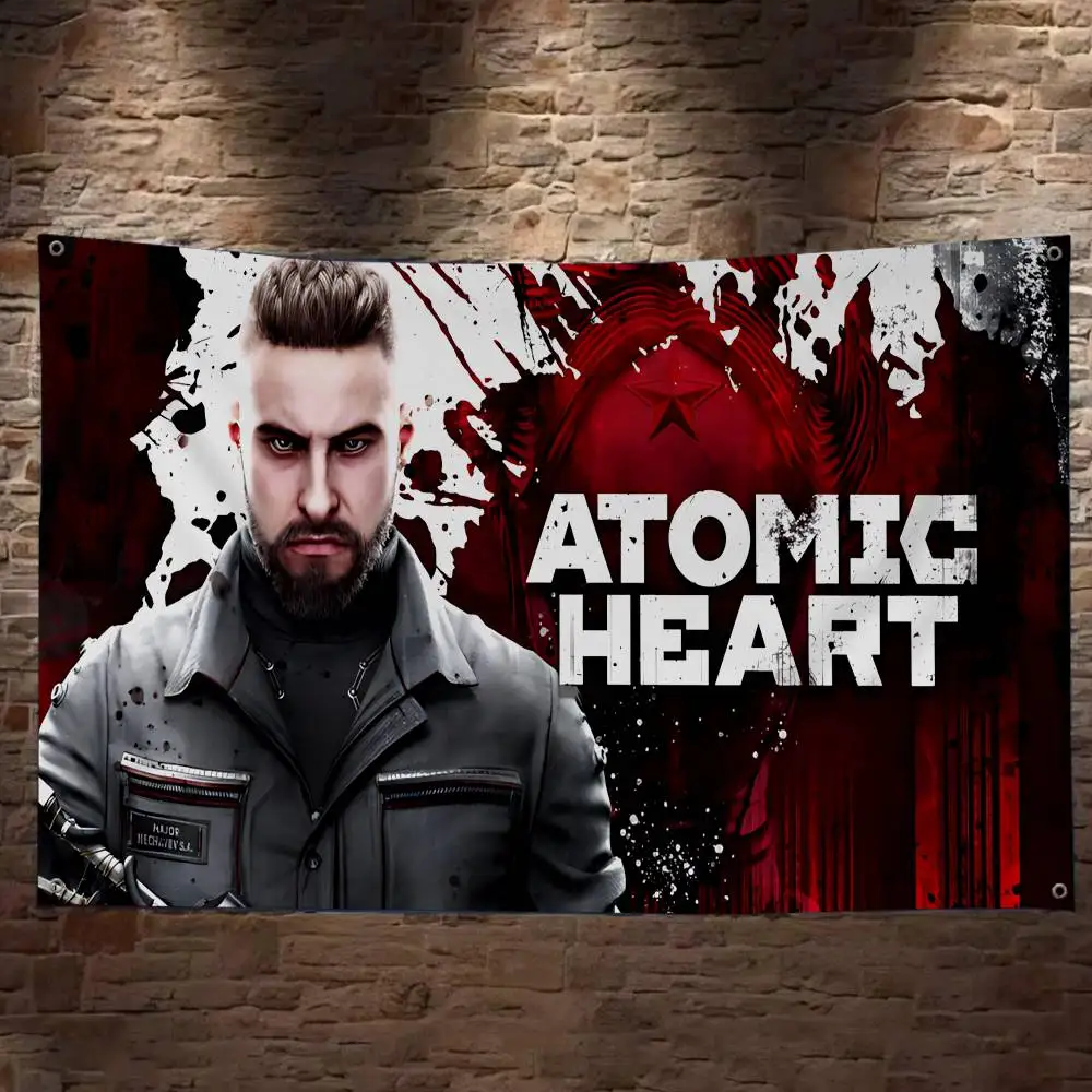 A-Atomic H-Heart Movie Creative Pattern Hanging Flag Polyester Printed Banner Hand Pulled Flag