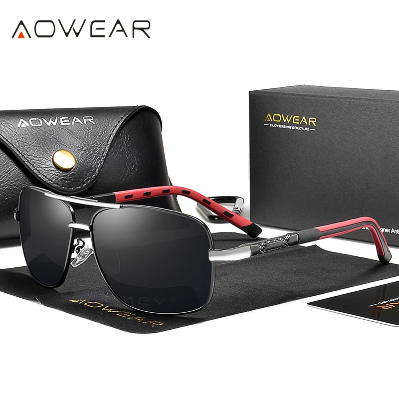 AOWEAR – lunettes de soleil polarisées en miroir pour hommes et femmes, de luxe, rétro Rectangle, UV400, pour la conduite