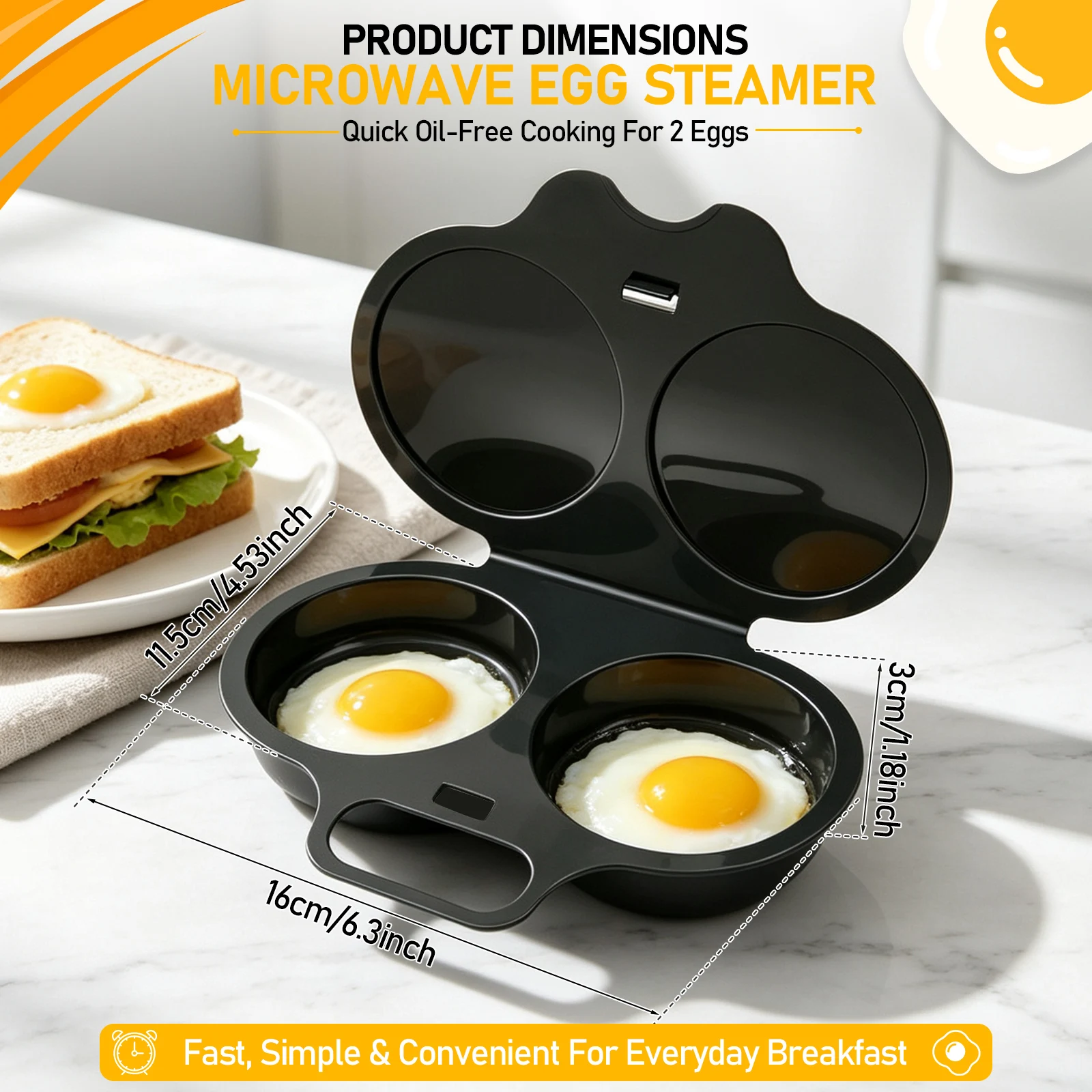 3Pcs Microwave Egg Poacher Dual Cavity Poached Egg Cooker No Oil Microwave Poached Egg Pan for Dorm Room Meals Bustling Mornings