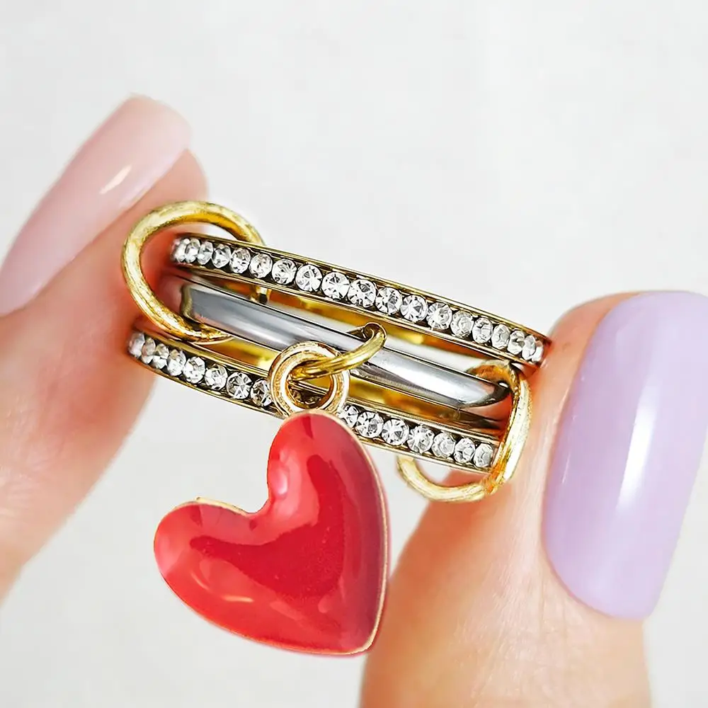 Conjunto de pilas de anillo con dije de corazón grande para mujeres y hombres, moda INS, Color dorado, 3 uds., anillos Spinelli Kilcollin de acero inoxidable, joyería para dedo