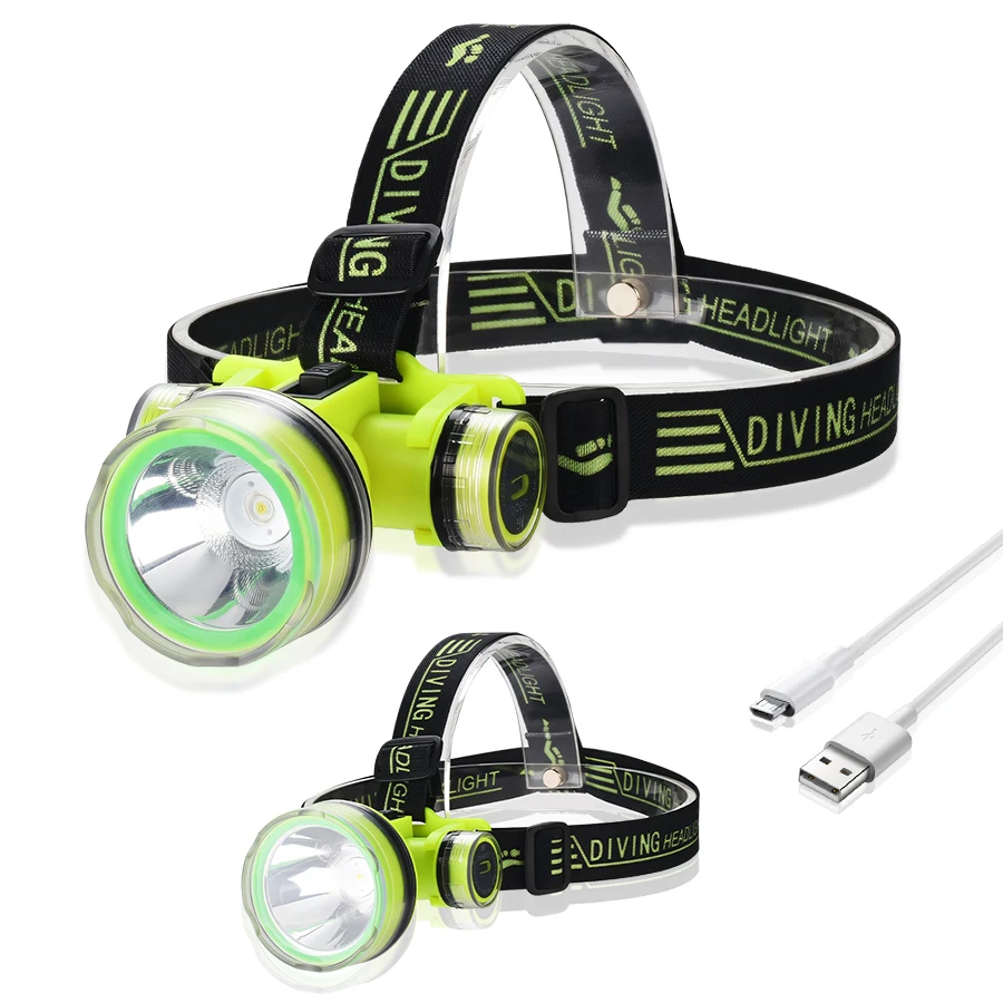 LED Super Bright Headlamp with Built-in Battery USB Charging IPX8 Diving Headlight Fishing Shrimping Diving Playing Head Torch