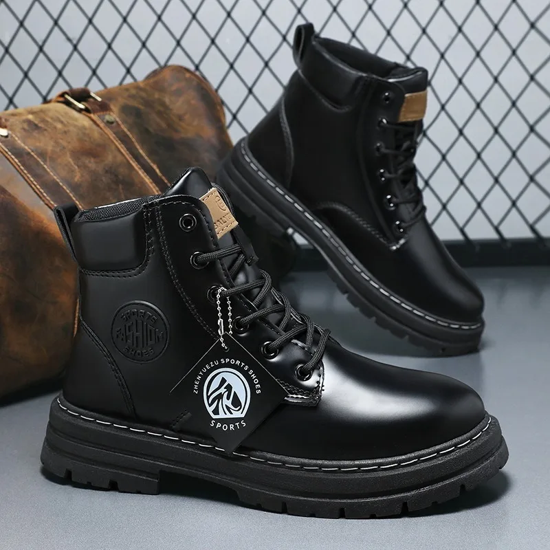 

High Quality Men's Leather Boots with Round Toe Fashionable Platform Boots for Teenagers High Top Casual Boots Men's Shoes Botas