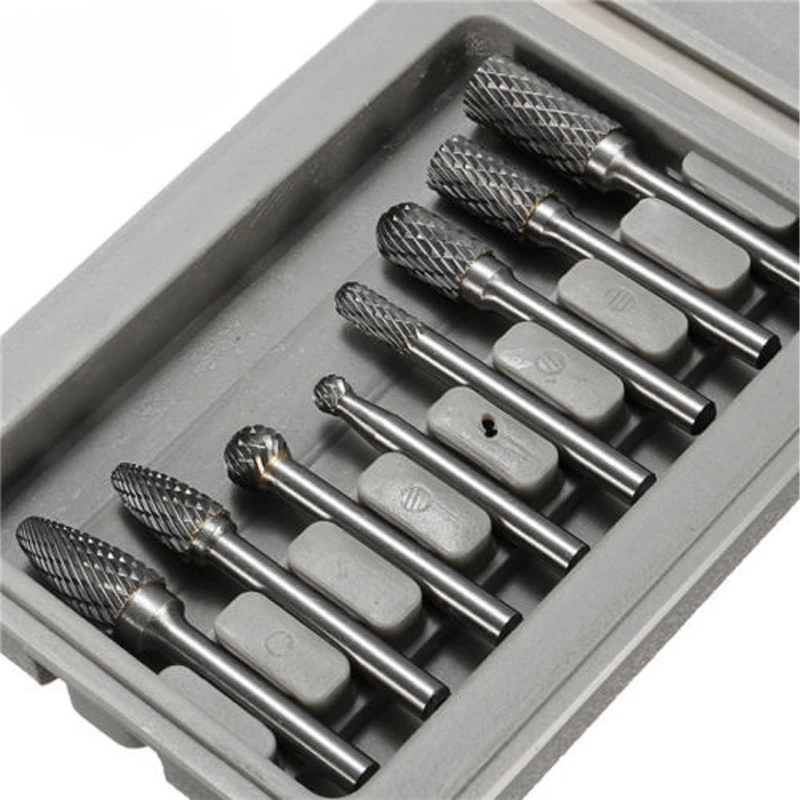 8Pcs Set Double Cut Carbide Rotary Burrs Bit CNC Engraving 1/4\