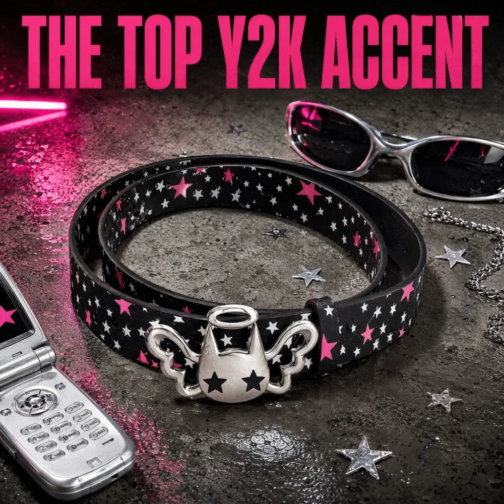 PU Leather Strap Women Waist Belt Pink Bow Decor Casual Y2K Waistband Adjustable All Over Star Print Star Print Belt