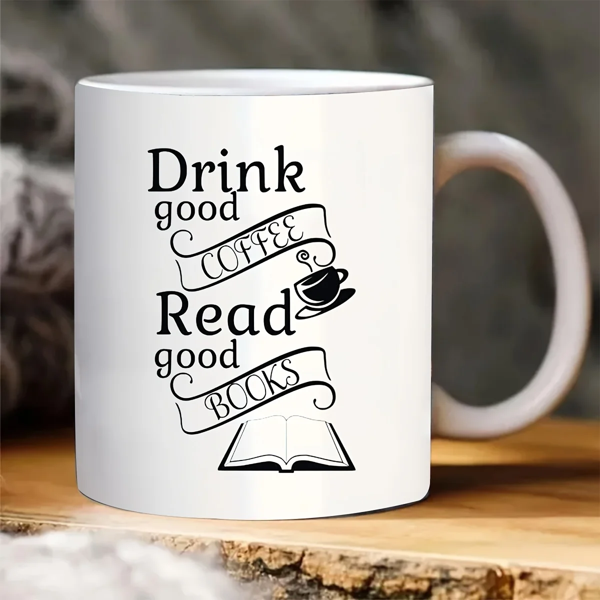 

1pc Insulated Ceramic Mug with Double-Sided 'Drink Good Coffee Read Good Book's Hand Wash Reusable Multipurpose Tea Cup
