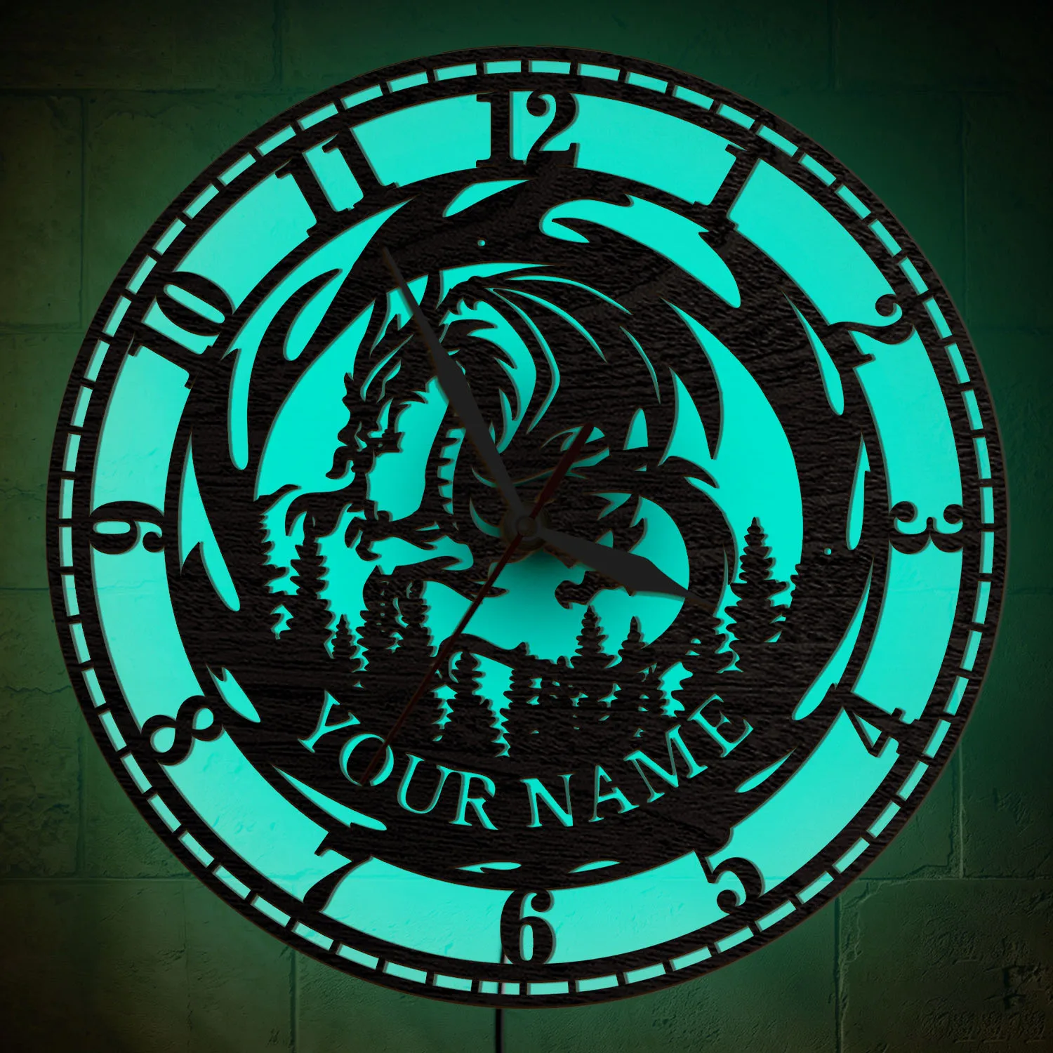 Fantasy Dragon Custom Name LED Wall Clock Color Changing RGB Light For Man Cave Game Room Gothic Home Decor Night Light Clock