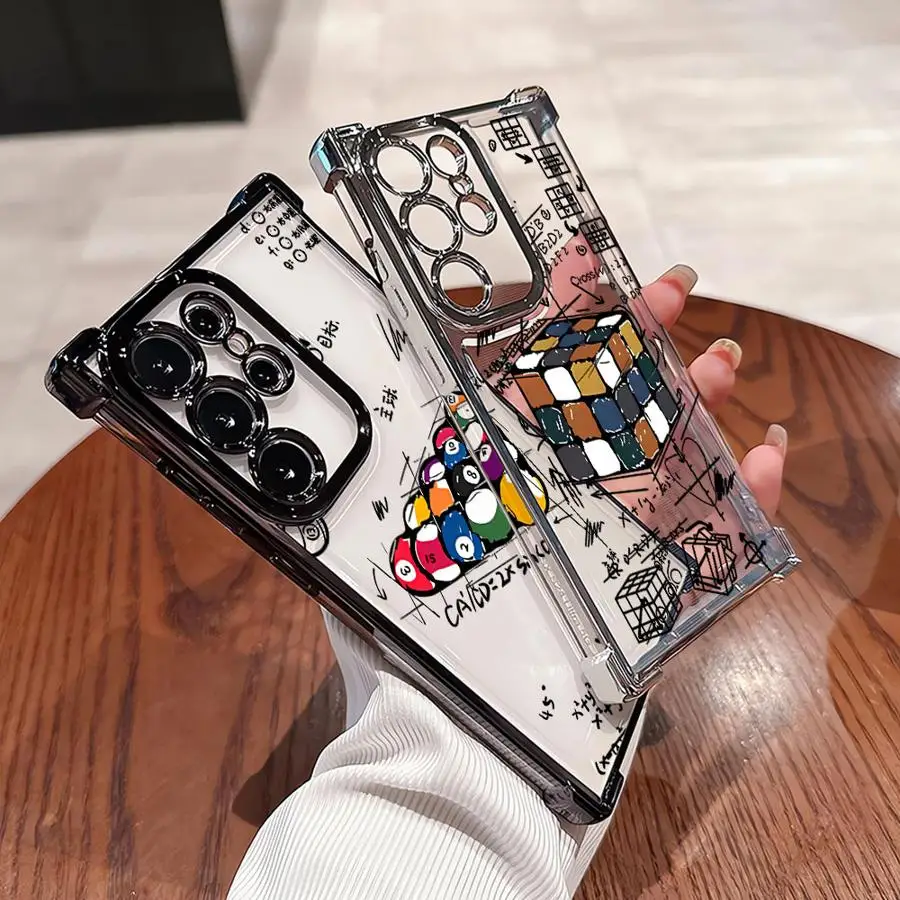 Casing untuk Samsung Galaxy S25 Edge S20 FE S24 S23 S21 Plus S22 Ultra Soft Phone Cover Pola Tutorial Rubik's Cube
