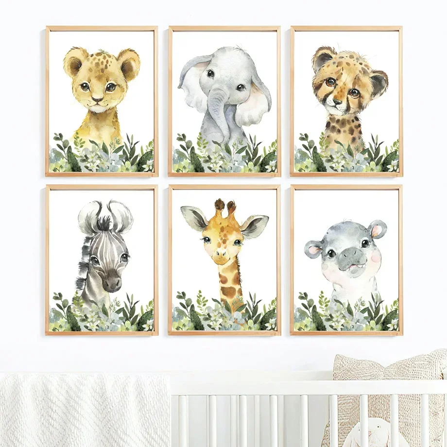 Cute Lion Giraffe Zebra Cheetah Jungle Animals Wall Art CanvasNordic Posters Painting  And Prints  Pictures Kids Room Decor