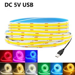 DC 5V USB COB LED Strip Red Ice Blue Green Pink Yellow Warm White Light 320LEDs/m Flexible Tape TV Backlights Home Decor 0.5m-5m