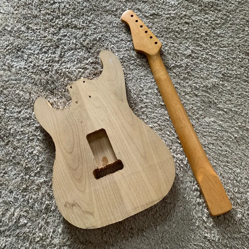 ST Guitar Unfinished Body with Neck one Set for DIY Roasted Maple Neck Strato Model Solid Wood Body one Kits  CN078+CB078