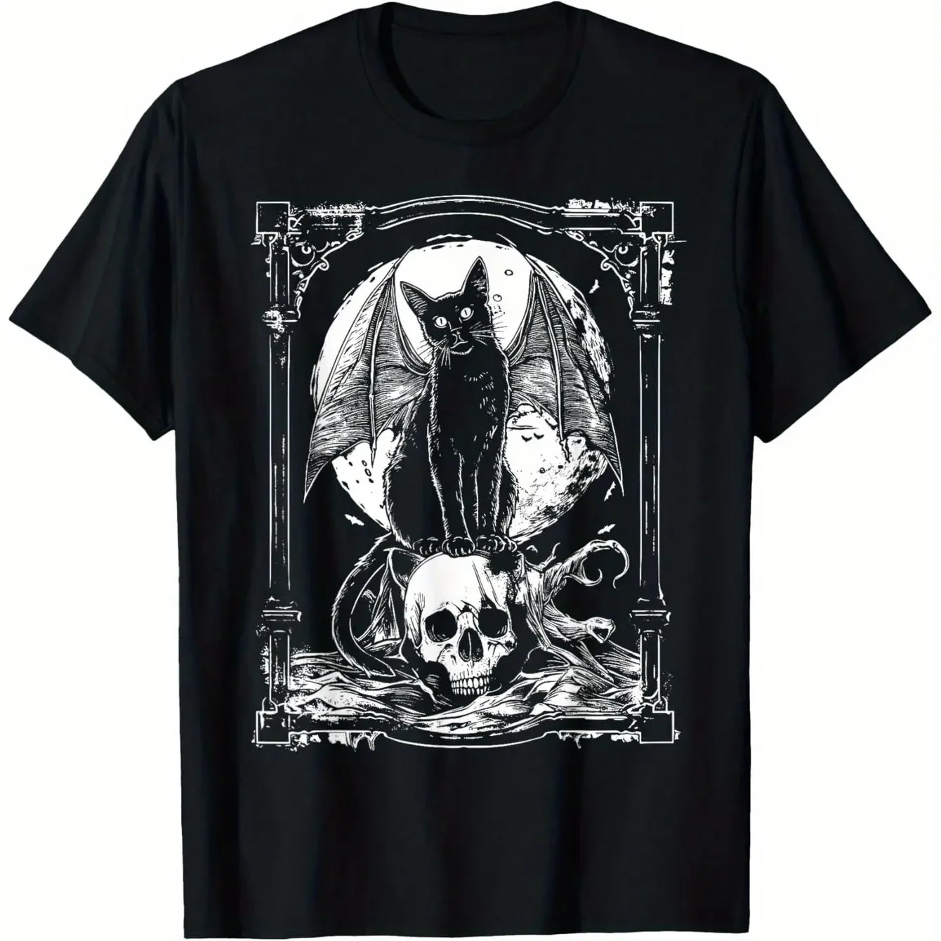 Women's Bat Skull Gothic 3D Print Short Sleeve T-shirt Black Metal Punk Avant-garde Street Outdoor Casual Summer Tops Tees