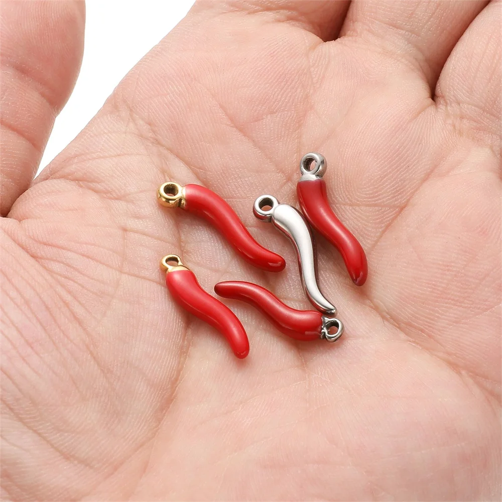 5pcs Stainless Steel Red Small Pepper Food Earring Charms Cute Mini Crafts Jewelry Pendant Bracelet Key Chains Necklace