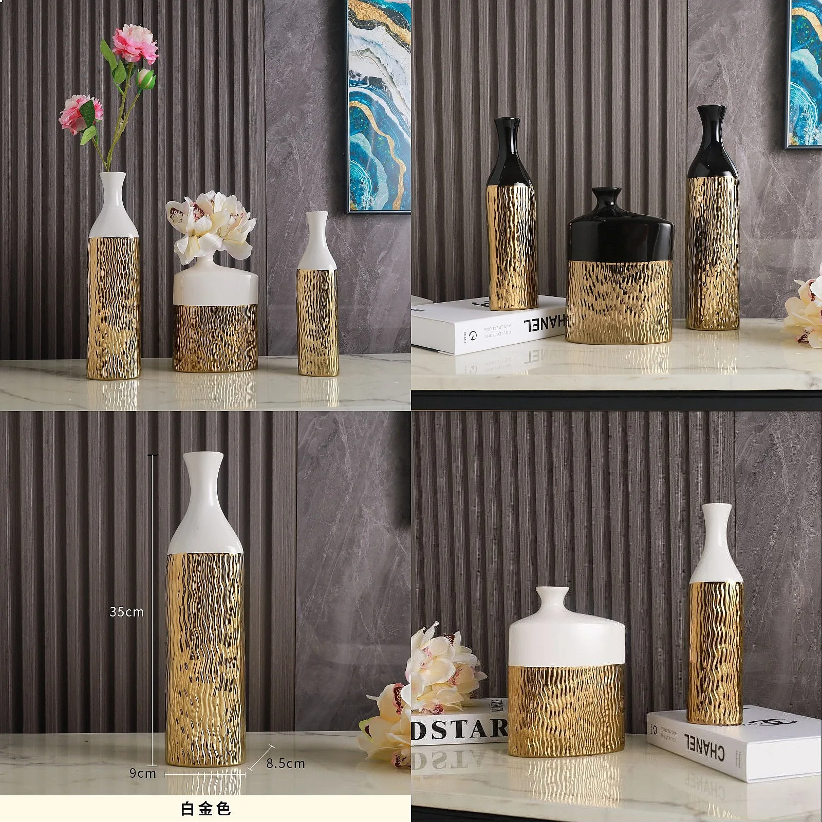 Nordic Light Luxur Gold Painted Ceramic High-End Vases Personalized Living Room Decoration TV Cabinet Creative Home Ornament