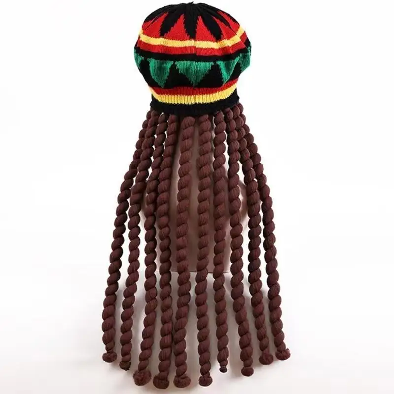 

A52E Knitted Dreadlocks Hat Cosplay Party Hat Winter Autumn Braid Hat Photography Hat Warm Hat Stretchy Skull Hat