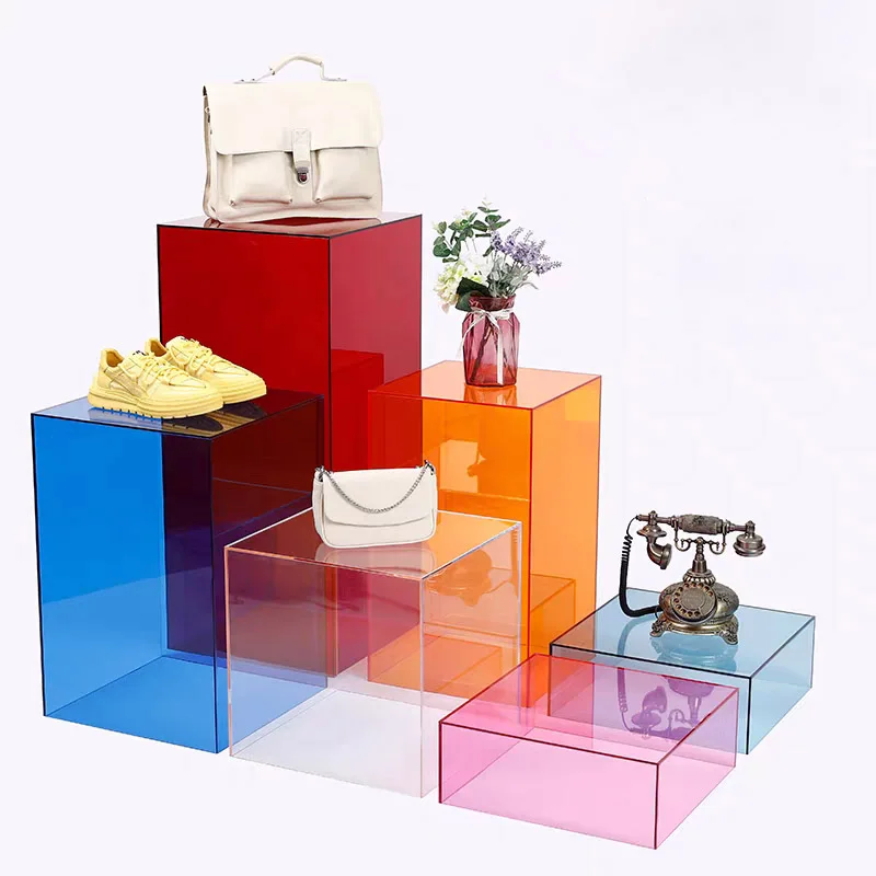 Colorful Translucent Acrylic Merchandise Display Stand, Jewelry Display Cabinet Without Lid, Blind Box Toy Showcase