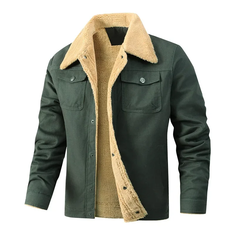 

LIBIELIY Winter Men's Casual Jacket Casual Warm Fleece Solid Coats Male Turn-Down Collar Bomber Jackets Outdoor Windbreaker Outw