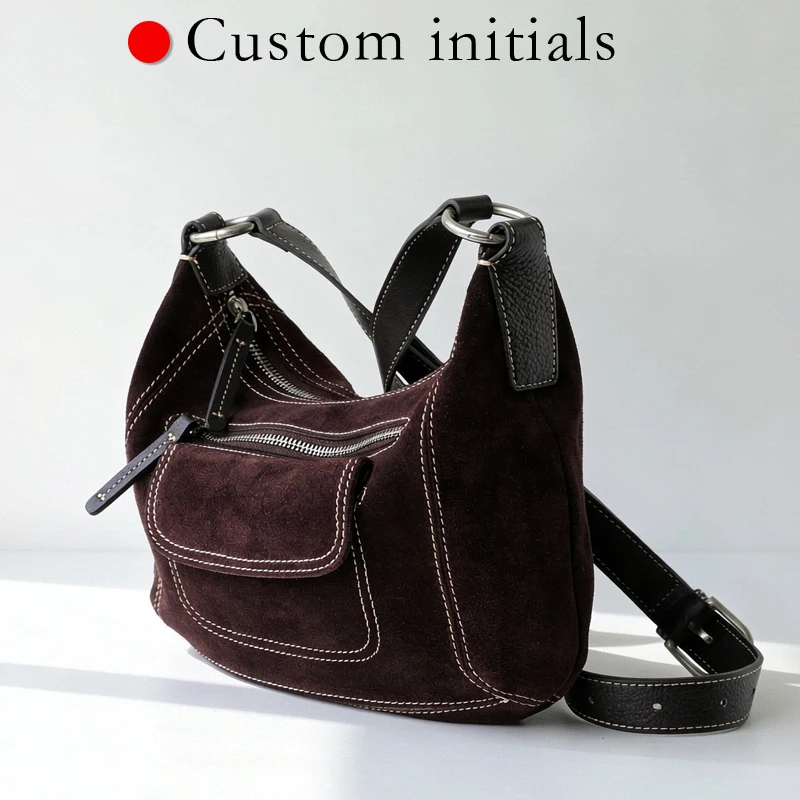 Customize Initials Leather Saddle Bag For Women Luxury Designer Handbag Purse 2026 New In Suede Cowhide Panelled Design Shoulder