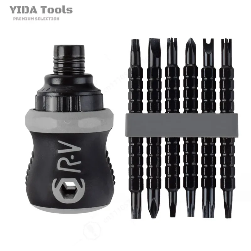Double-head Screwdriver Ratchet Screw Driver Kit CRV Telescopic Detachable Shaped Short Handle Cross Triangle Head Repair Tool