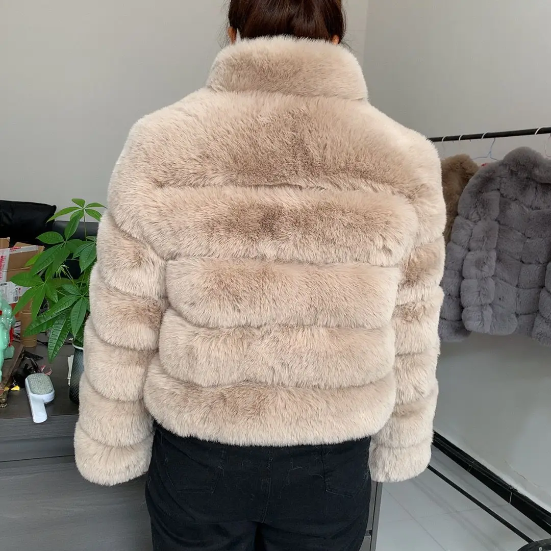 2024 new Faux Fur coat women's winter fashion stand collar artificial fur jacket high-quality warm jacket Faux fur jacket women