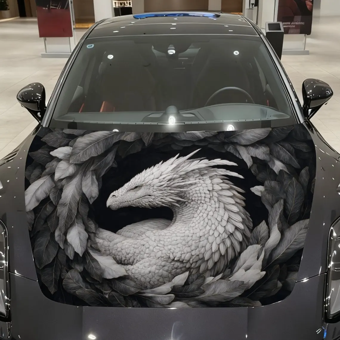 

Leaf White Dragon Car Vinyl Wraps Car Hood Film Self-adhesive Sticker Waterproof And Scratch Resistant, Suitable For Most Vehicl