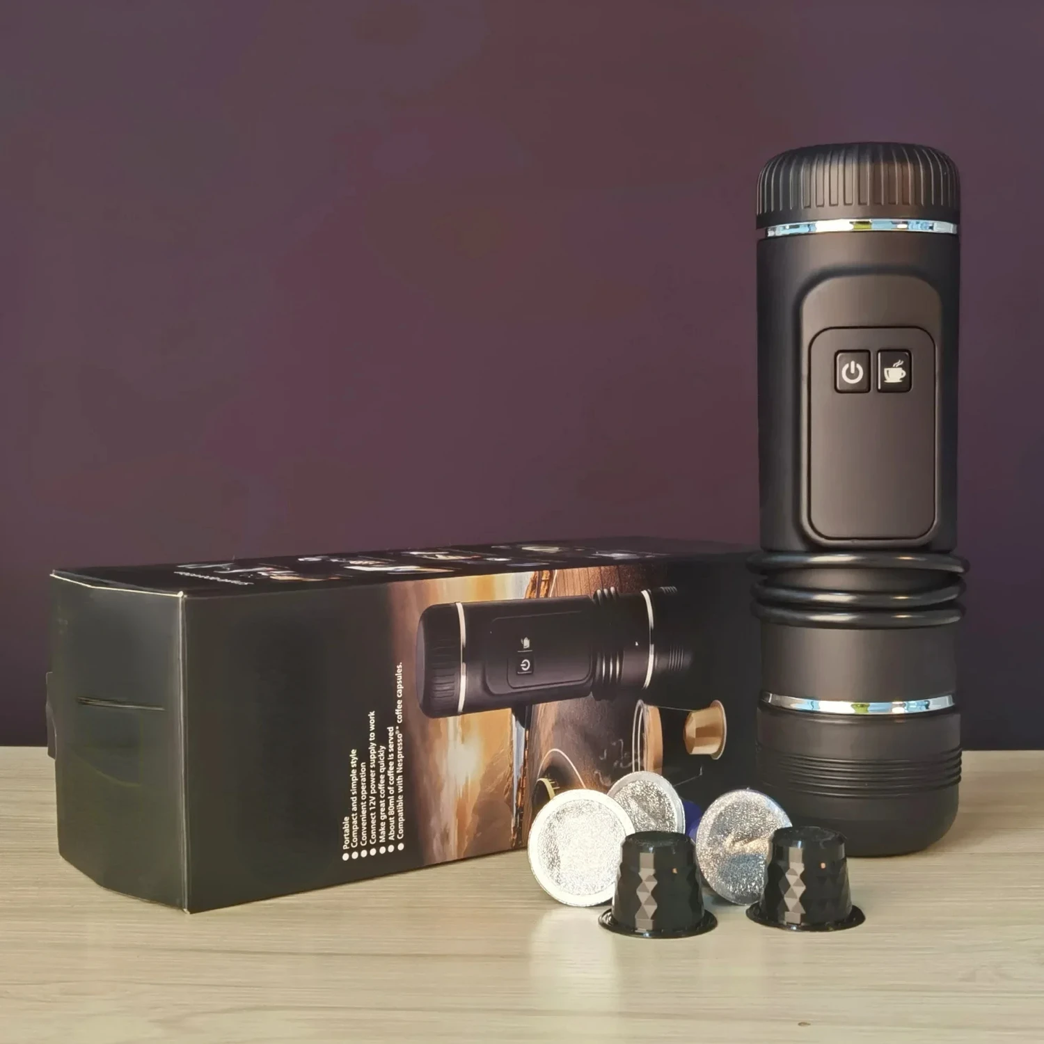 Houselin Portable Mini Espresso Machine, 12V/24V Car Coffee Maker with Self-Heating,  Compatible For NS Pods & Ground Coffee