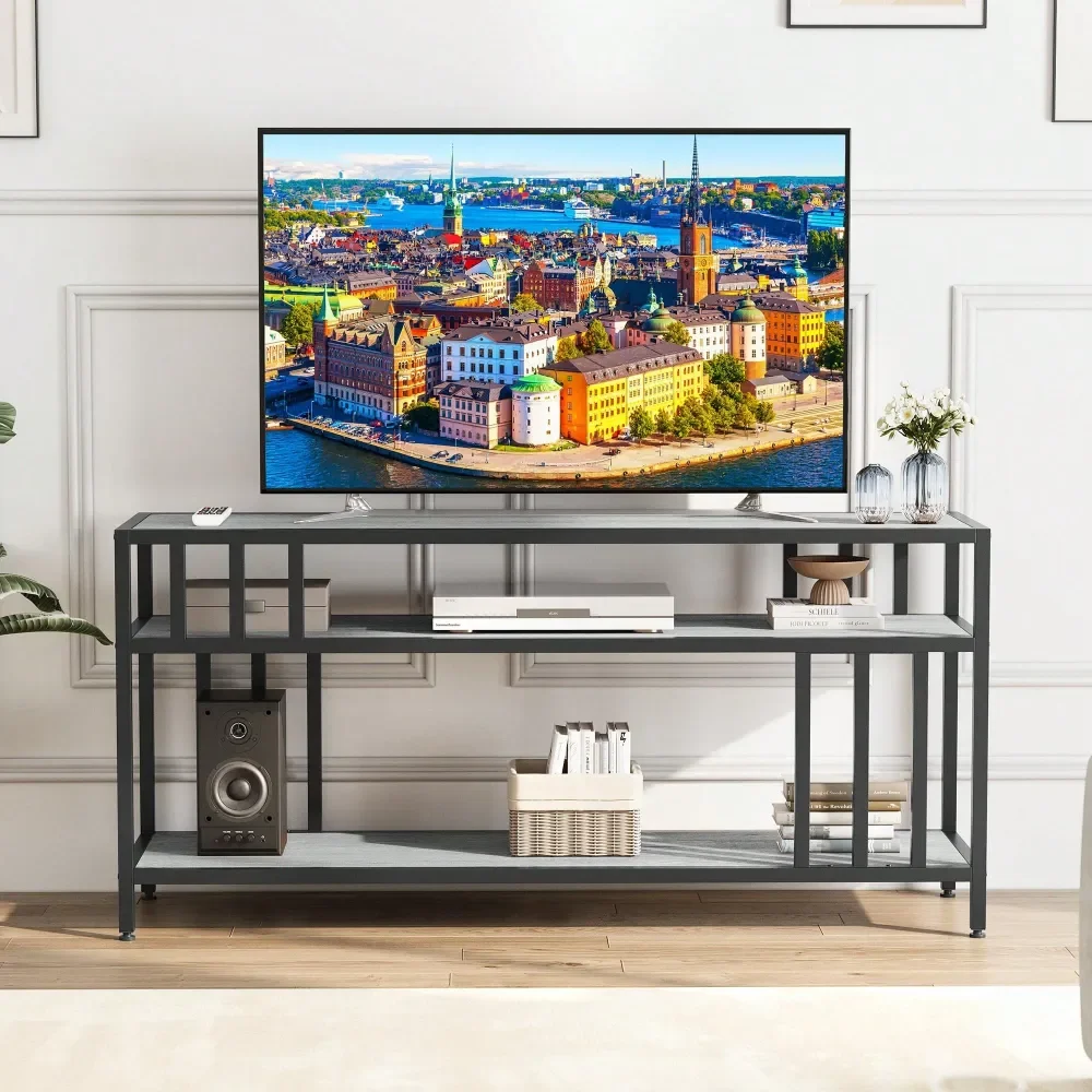

Inch 65 Inch TV Stand, Entertainment Center With Open Storage Shelves, TV Media Console Table With QuadrupleTube Support For Li