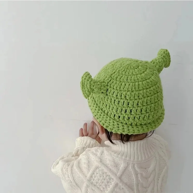 할로윈 신상 재미있는 슈렉 손뜨개 울 성인 어린이용 녹색 몬스터 슈렉 모자 크리스마스 부모 자녀 의상 코스프레
