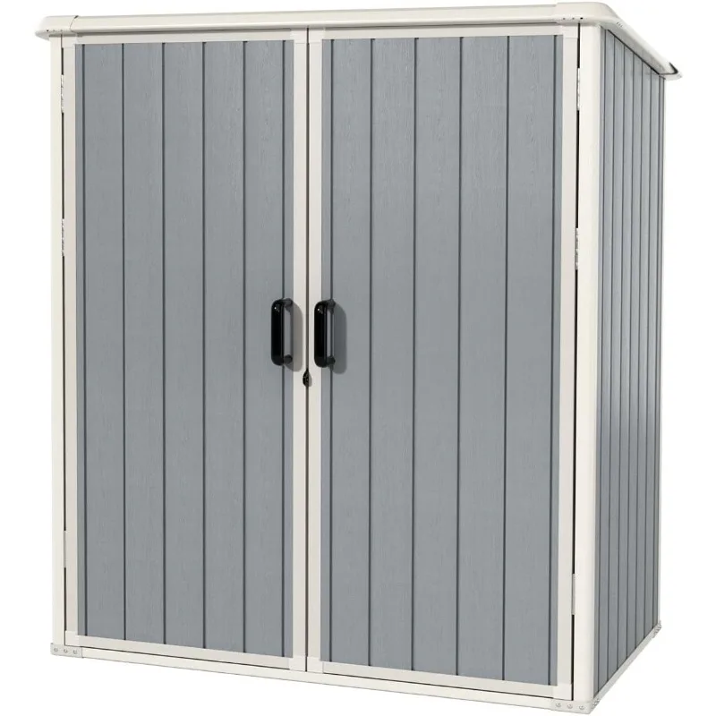 Aoxun 5 x 3Ft Resin Shed with Floor & Lockable Door, Grey | Outdoor storage cabinet fits garbage cans, garden tools