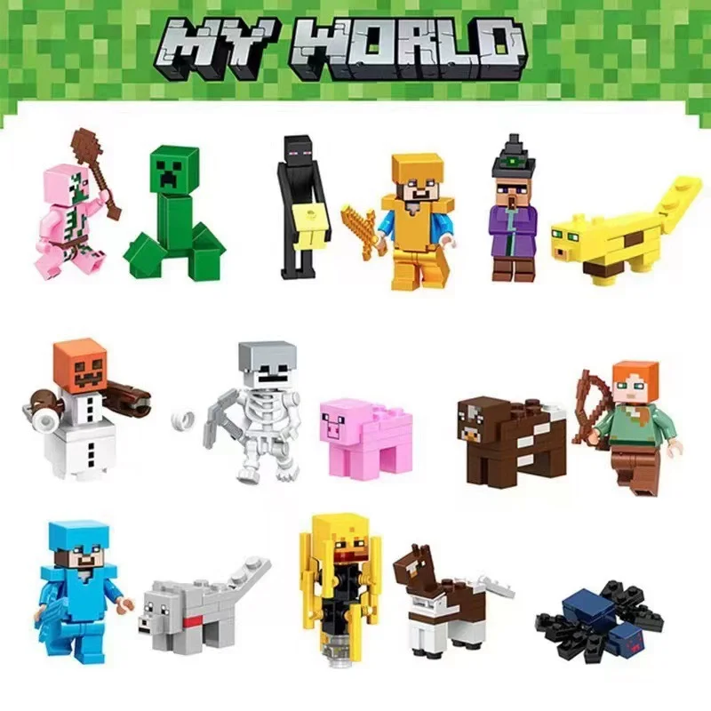 New 16pcs/set My World Steve Cartoon Characters Figures Assemble Building Toys Children Gifts Creeper Bricks Toy Dropshipping