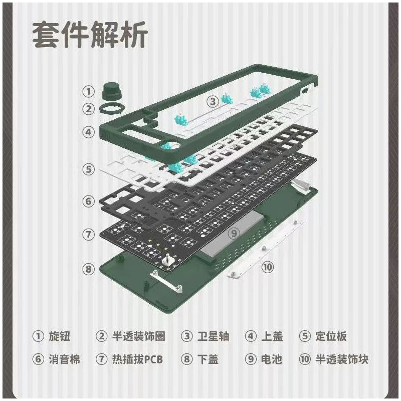 Imagem -04 - Kit de Montagem de Teclado Mecânico Personalizado Single-mode Knob Preto e Branco Hot Swappable Gift Tm680 68 Key Kf068