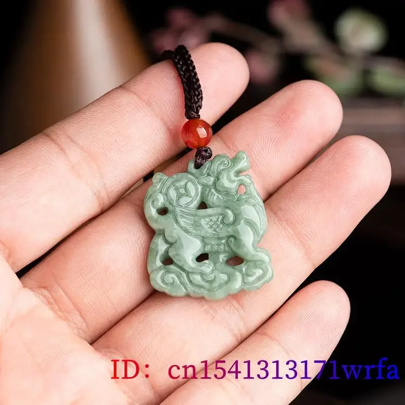 Burmese Jade Qilin Pendant Natural Green Jewelry Luxury Chinese Stone Charms Jadeite Men Necklace Emerald Pendants Accessories