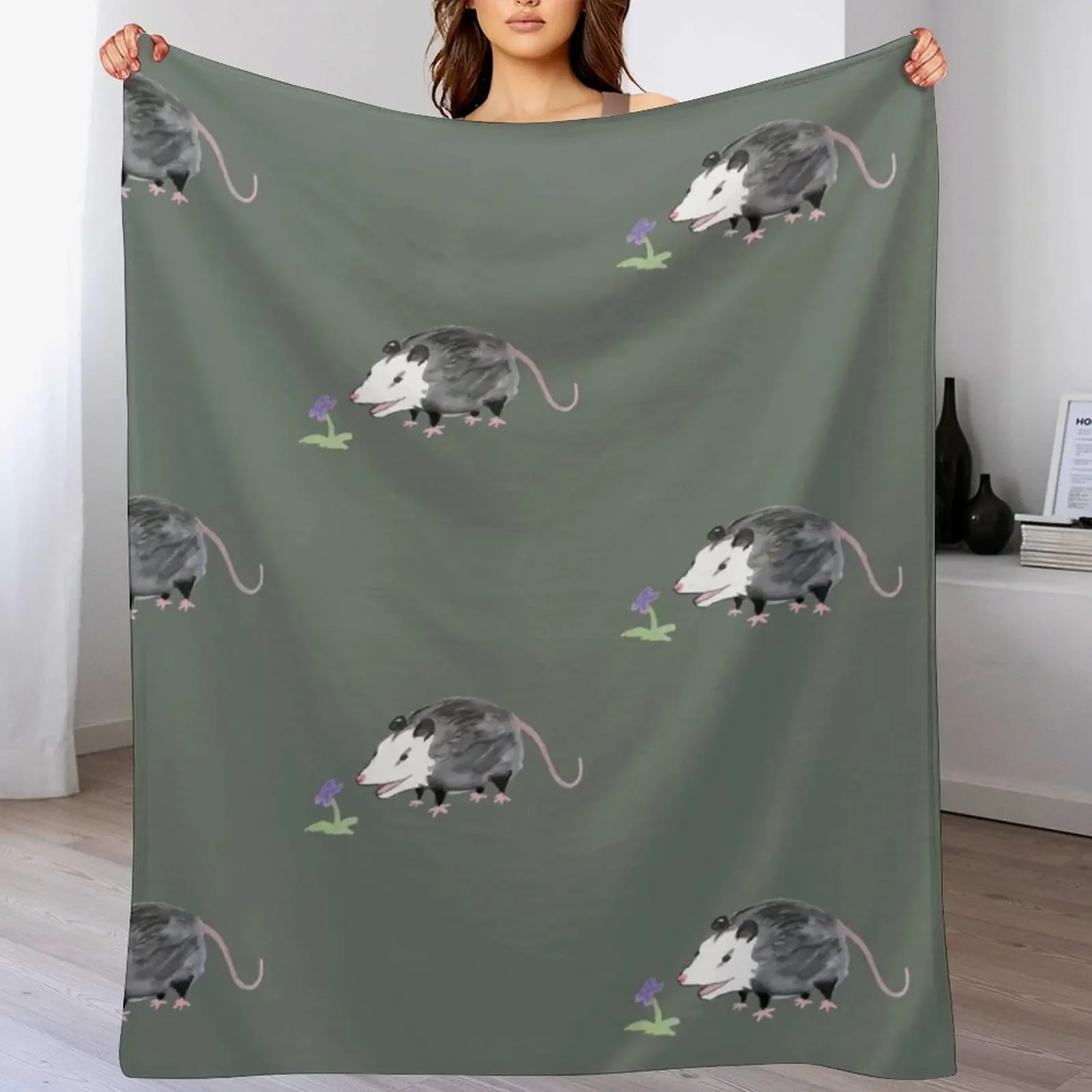 

Opossum finds a flower Throw Blanket blankets ands Blankets For Sofas Hairy Hairys Blankets