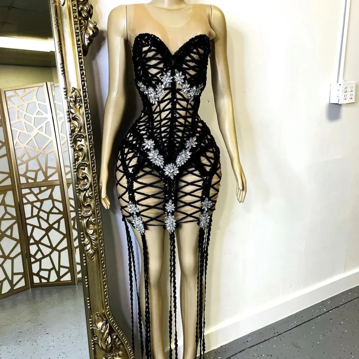 

Роскошные черные платья Nikki Diamante, вечерние наряд с бриллиантами, сексуальное женское платье певицы на день рождения