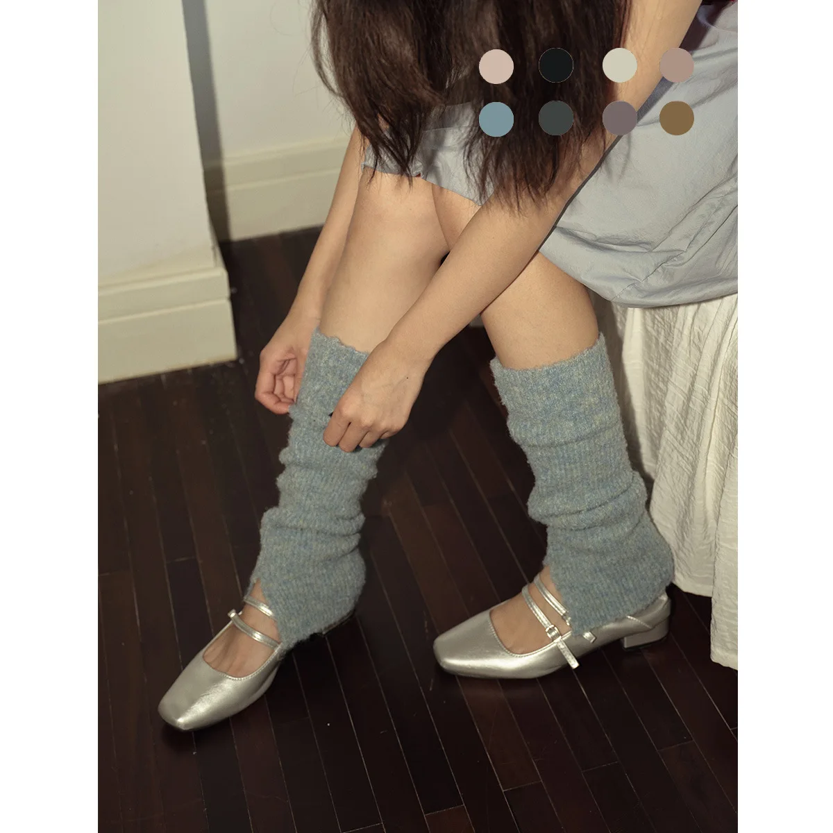 ถุงเท้าไหมพรมผสมแบบถักลายวงกลม ปลายผ่าข้าง สำหรับผู้หญิง สไตล์บัลเล่ต์ Y2K ถุงเท้าฤดูหนาวแบบหลวมๆ แฟชั่นสำหรับใส่เป็นชั้น
