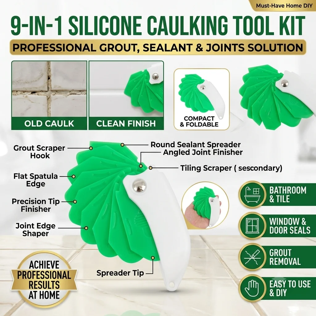 Silicone Caulking Tool Kit 9-In-1 Professional Grout Remover Sealant Finisher Scraper Spatula For Home Tile Window Joint Edge