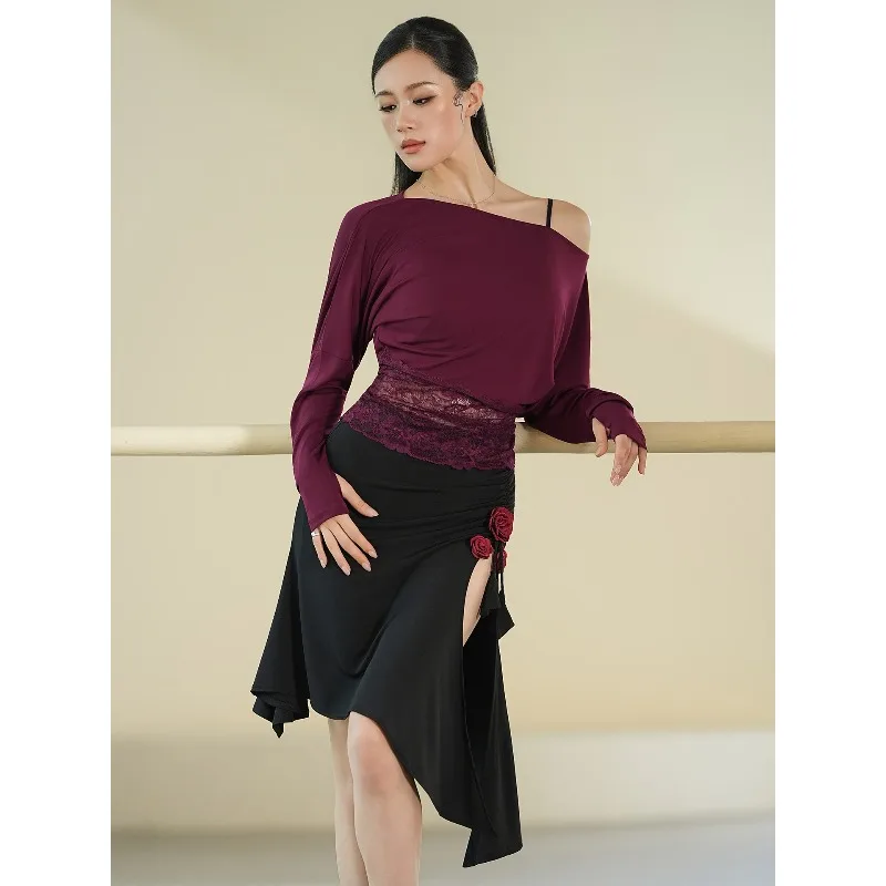 Customized UDANCE Latin Dancewear Flower Split Lombard Skirt Practice Clothes Female Adult Irregular Half Skirt BD97