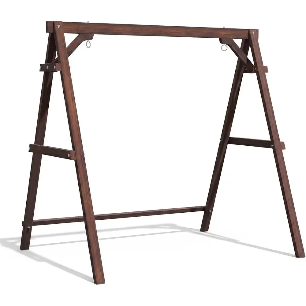 6.2-Ton Capacity Heavy-Duty Wooden Porch Swing with Bottom Support Bar or 5-Ton Swing Hanger, Rustic Style