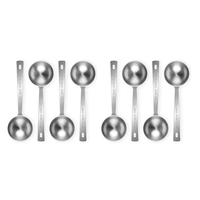 Abzs 8 colher de café dos pces-1 colher de medição da colher de sopa, colheres de café de aço inoxidável de 15ml, colher de medição do punho longo