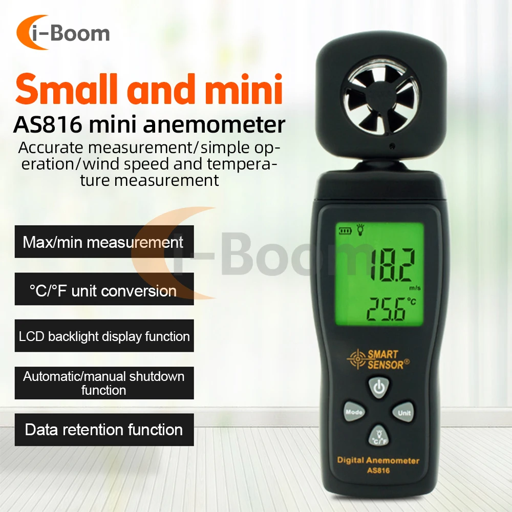 Imagem -05 - Mini Anemômetro Digital com Lcd Backlight Medidor de Velocidade do Vento Velocidade do ar Medição de Temperatura Ferramenta de Medição As816